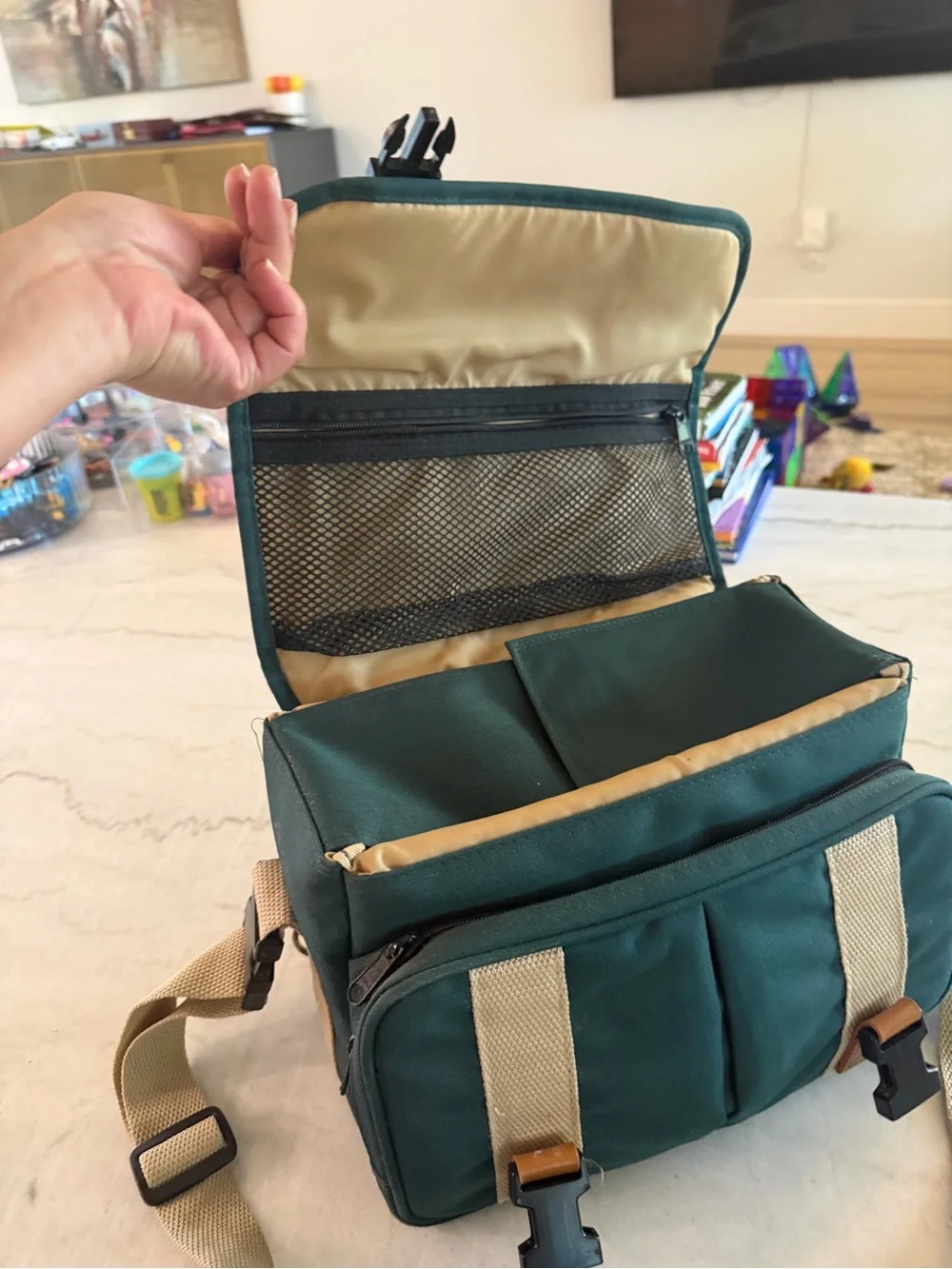 Canon Dark Green Canvas Messenger Bag with Tan Accents